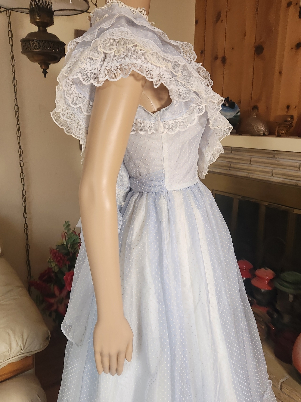 Vtg Gunne Sax Light Blue Dotted Swiss Prairie Maxi Dress | XS | Near Mint - Picture 5 of 12